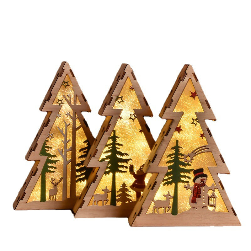 Christmas Wooden Luminous Decorative Ornaments With Lights