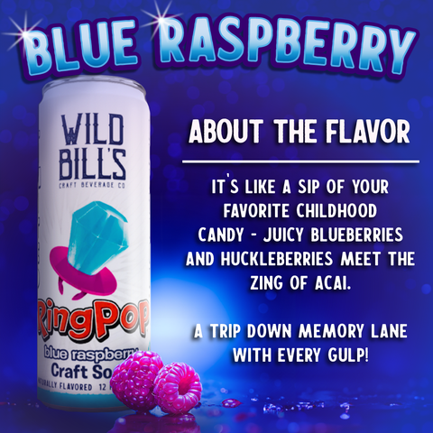 Ring Pop Soda Blue Raspberry Pure Cane Sugar, Cans