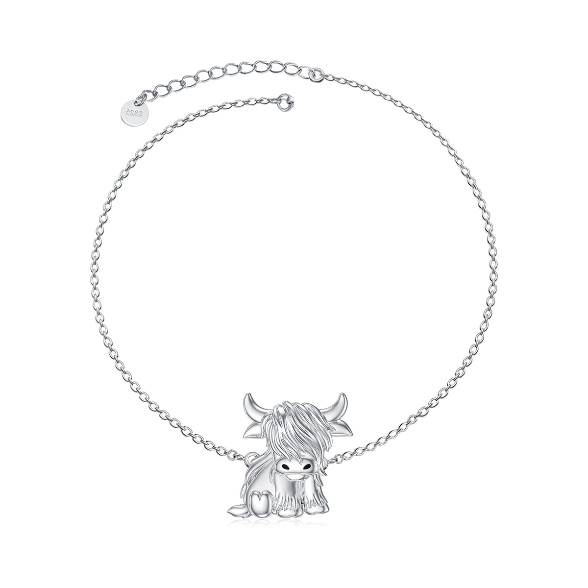 Highland Cow Necklace Anklet for Women 925 Sterling Silver Cow Crystal Necklace