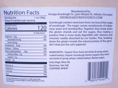 Nutrition facts label and product description on a cardboard background
