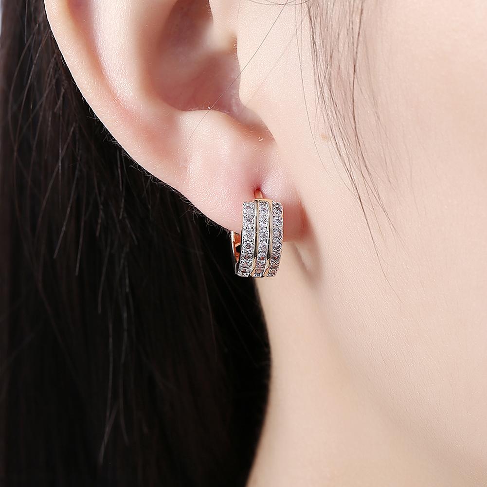 Crystals 15mm Pave Triple Row Huggie  Earring