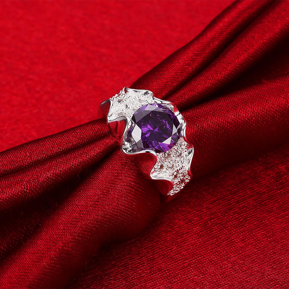 Silver Plating Purple Stone  Pav'e Cluster Ring