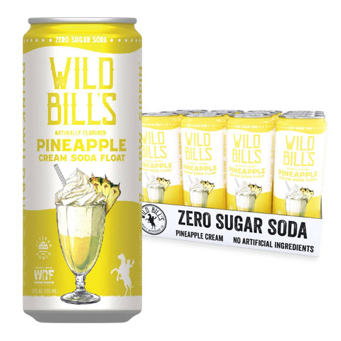 Can of Wild Bills Pineapple Cream Soda Float with packaging in the background