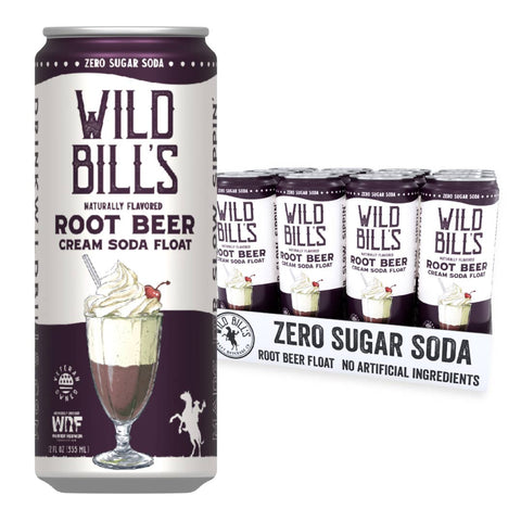 Can of Wild Bill's Root Beer Cream Soda Float with packaging in the background