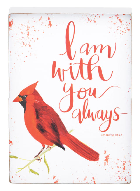 "I Am With You Always" Red Bird Block Canvas - Forrest Hill Farms